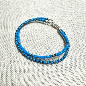 Dainty Handmade Seed Bead Bracelet: Blue and Silver